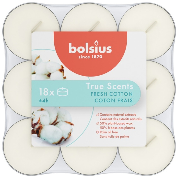 Набор чайных свечей Bolsius 18 шт 38 мм 4 ч.Свежесть хлопка