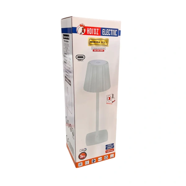 Лампа настольная 050-001-0001 3W WHITE 3CCT 5V LED TABLE LAMP, MERIDA 3CCT