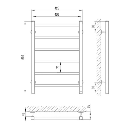 Полотенцесушитель Ларис Феличия ЧКЧ6 400х600 электро (Черный Муар) Правое подключение