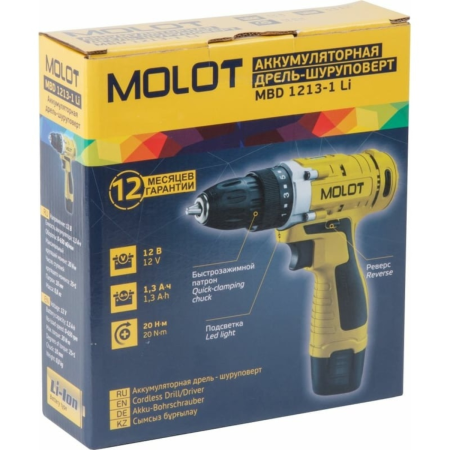 Дрель-шуруповерт аккум. MOLOT MBD 1213-1 Li в кор., арт.MBD12131Li0029