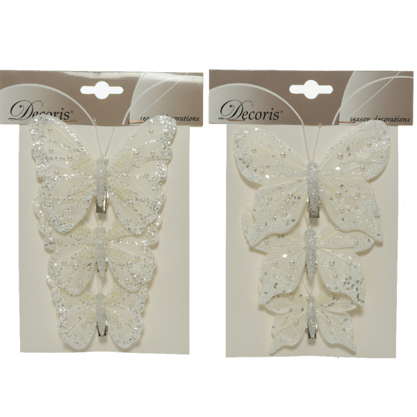 Украшение новогоднее набор из 3х бабочек на клипске 11,5х9х2 см 2 дизайна в ассорт.521086 Kmg