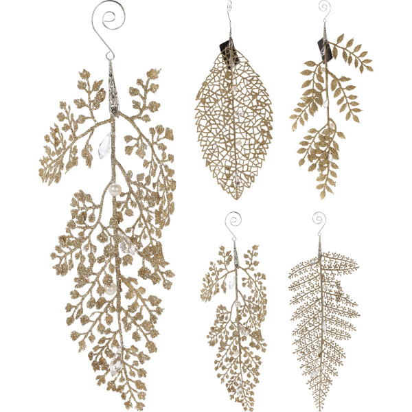 Украшение подвесное Листья золотой глиттер 25 см 4 вида в ассорт.CAA751600 К