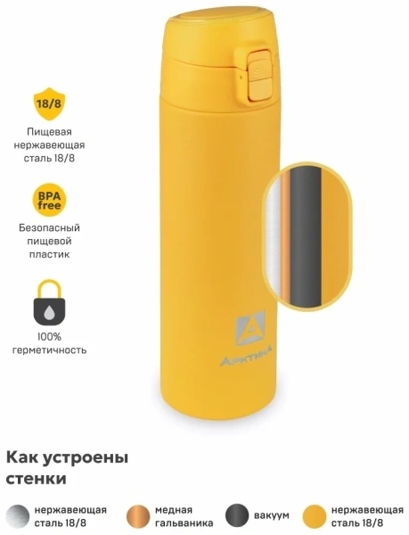 Термос Арктика 705-350 городской вакуумный 350, мл текстурный желтый