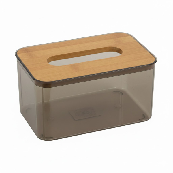 Органайзер для салфеток Fancy Home прозрачный с бамбуковой крышкой X-006