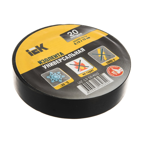 Изолента 0,13х15мм черная 20м IEK UIZ-13-10-K02