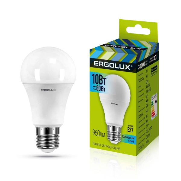 Лампа Ergolux LED-A60-10W-E27-4K (Эл.лампа светодиодная ЛОН 10Вт E27 4500K 180-240В) 12149