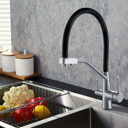 Смеситель д/к черный-нержающая сталь ESKO K25 B