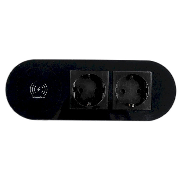 Бокс настольный встраиваемый 2 розетки, беспр. зарядка, 1,5 м., чёрный Shelbi STS-1S-1U1C-B