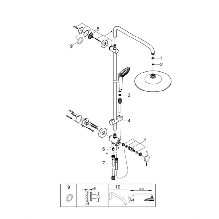 Душевая система без смесителя GROHE Euphoria арт.27421002 260 Верхний душ, ручной душ Euphoria 110, 