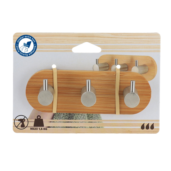 Планка 3 крючка Tendance бамбук/металл хром 9062102