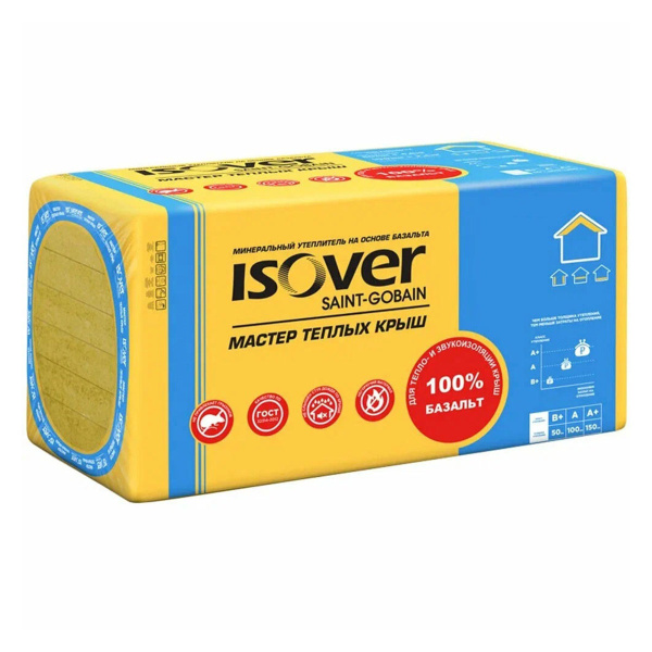 Минплита ISOVER WARM ROOFS MASTER 100/600*1000 (Мастер теплых крыш),V= 0,24м3,S= 2,4м2(4шт)