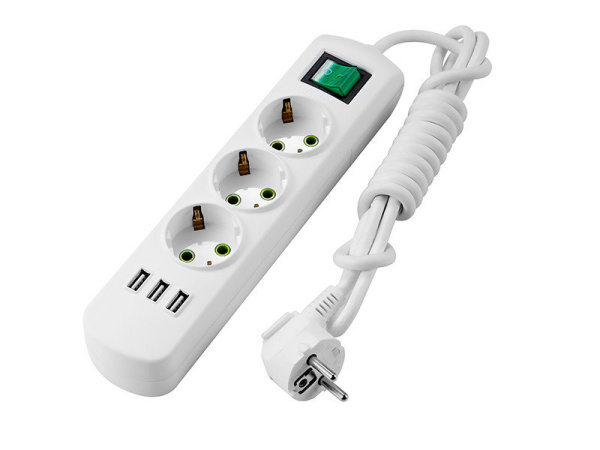 Удлинитель 10А 3входа/16A 250V 2м с USB с выкл LETITIA 721 0302 302U