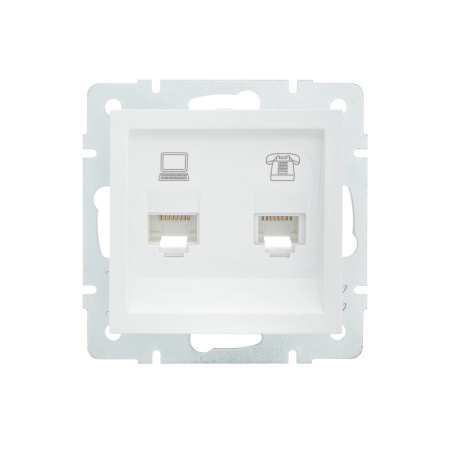 Розетка VESNA 742-0288-143 компьютерная + телефон белая (механизм)