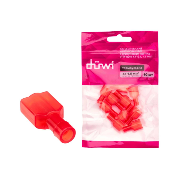 Разъем плоский изолир РпИп 1,5-6,3 сечение проводника 1,5мм² термоусадка красный 10шт. 26492 1 duwi