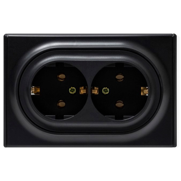 Розетка двойная, в сборе, с заземлением винтовые контакты, цвет чёрный (серия Florence)