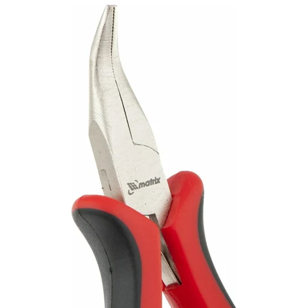 Длинногубцы Mini, 130 мм, никелированные, изогнутые, авторазжим, двухкомпонентные рукоятки// MATRIX