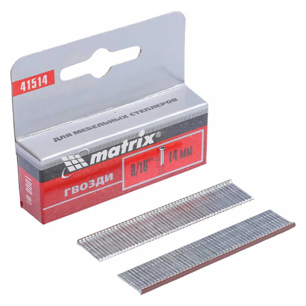Гвозди, 14 мм, для мебельного степлера, со шляпкой, тип 300, 1000 шт// MATRIX MASTER