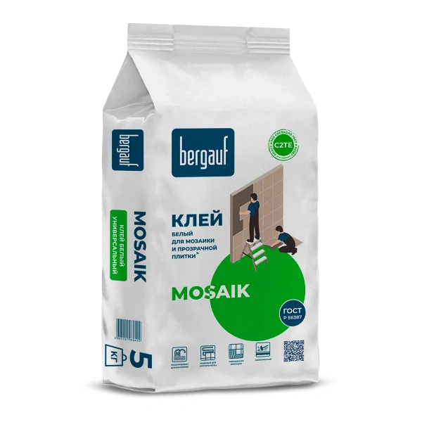 Bergauf Клей белый для мозаики и прозрачной плитки Mosaik, 5кг