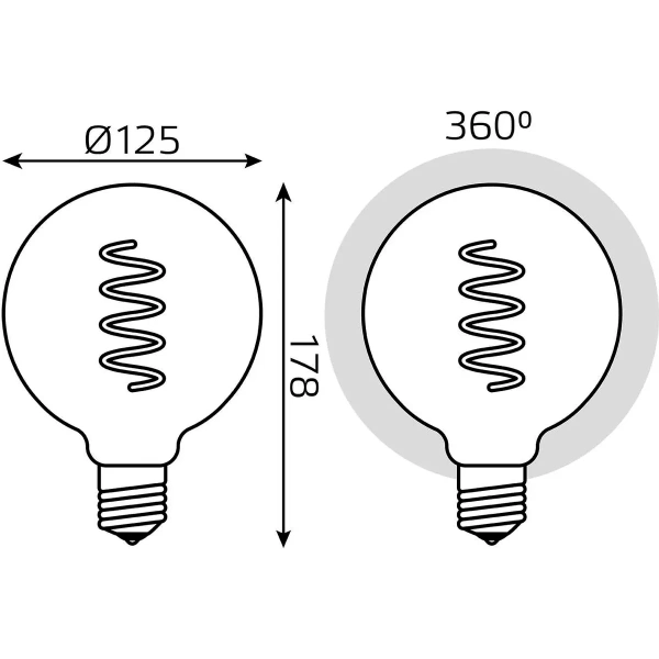 Лампа Gauss LED Filament G125 5W Е27 190lm 1800К green flexible 1012802105