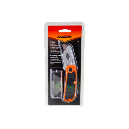 Нож, 18 мм, складной, пластиковая двухкомп рукоятка ,сменное трапециевидное лезвие,+5 лезв.// Sparta