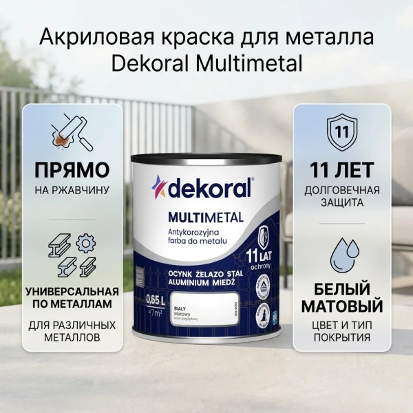 Dekoral краска антикорроз. для металла Multimetal бел 0,65л
