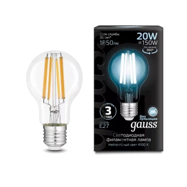 Лампа Gauss LED Filament A60 20W E27 1850 lm 4100K 102902220