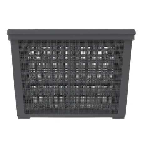 Корзина Альт-Пласт Лён для хранения с крышкой плетёная 65л графит АП 481