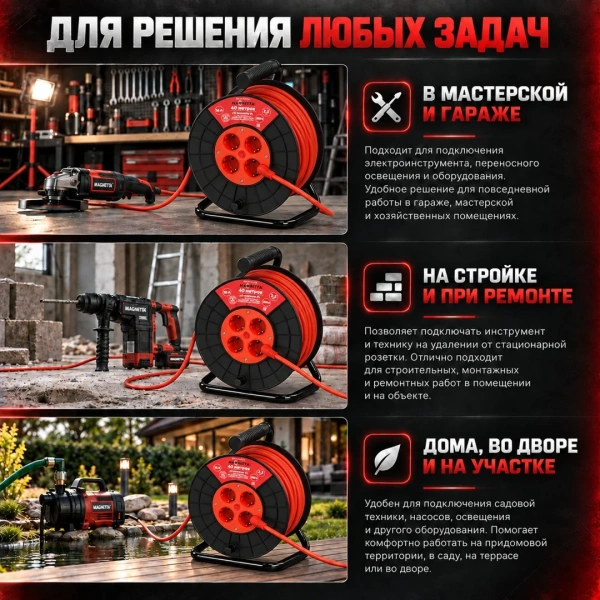 Удлинитель Magnetta, PEC40-3X1.5-A,  1.5мм 40м