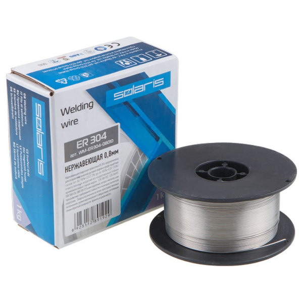 Проволока сварочная для нерж. стали ER 304 ф0,8мм (катушка D100 1кг) SOLARIS, арт.WM-ER304-08010