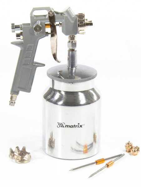 Краскораспылитель Matrix пневмат. с нижним бачком V=1,0 л + сопла диаметром 1.2, 1.5 и 1.8мм