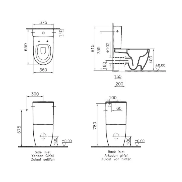 Унитаз-компакт Vitra Sento Rim-ex open back, сиденье тонкое микролифт, механизм 3/6 л (9830B003-7204