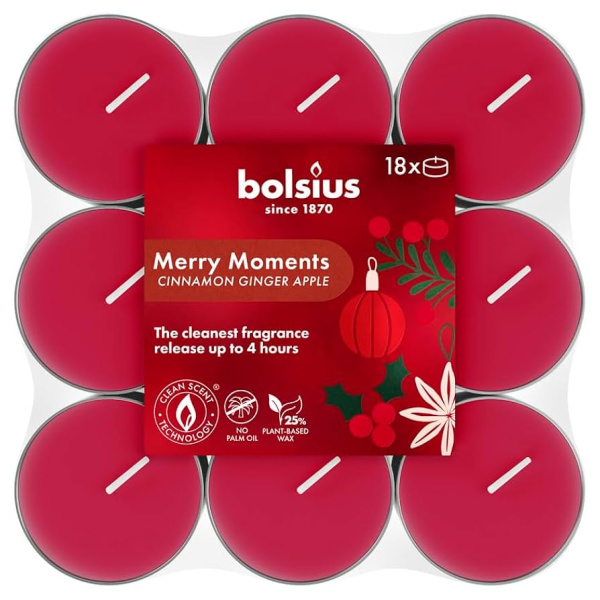 Набор чайных свечей Bolsius 18 шт Merry Moments , Red