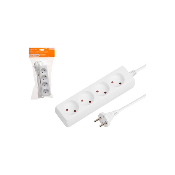 Удлинитель 3м (4 роз., 2,2кВт, б/з, ПВС 2х0,75) Юпитер, арт.JP8101-25