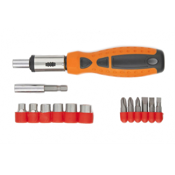 Отвертка SPARTA реверсивная + биты + головки, 15шт., в пласт.боксе