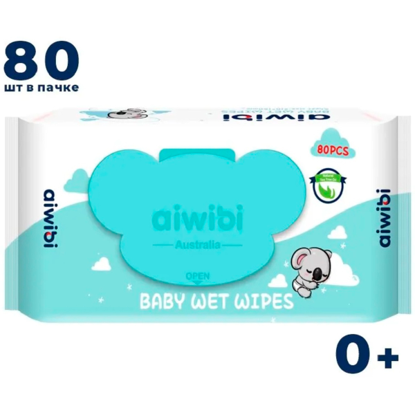 Салфетки влажные Aiwibi Premium Natural Tea Tree Oil 80шт AWB-80-1