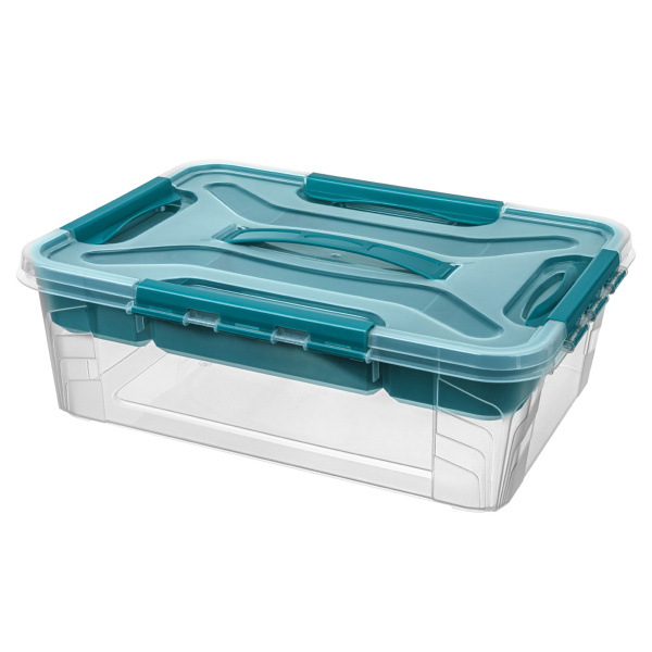 Ящик универсальный Econova GRAND BOX с замками и вставкой-органайзером 10л Голубой