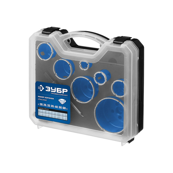 Набор коронок алмазных с оснасткой, D=20, 25, 32, 35, 40, 50, 68 мм, 7 коронок, ЗУБР Профессионал