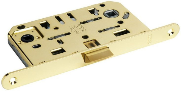 Замок врезной с защелкой ванна\туалет с отв.пл.золото В 01102.50.03