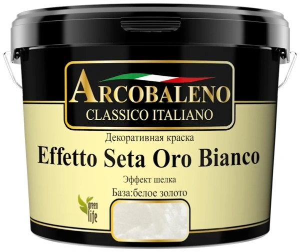 Краска декоративная "Arcobaleno Effetto Seta Oro Bianco" база: белое золото 5 кг