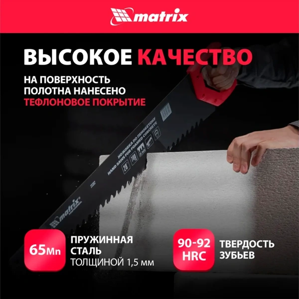 Ножовка по пенобетону, 700 мм, защ.покр., твердосплавные напайки на зубья, 2-х комп. рук-ка// Matrix